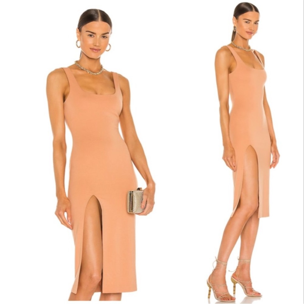 NBD | NEW Thom Bodycon Scoop Neck Midi Dress in Camel Nude Size S